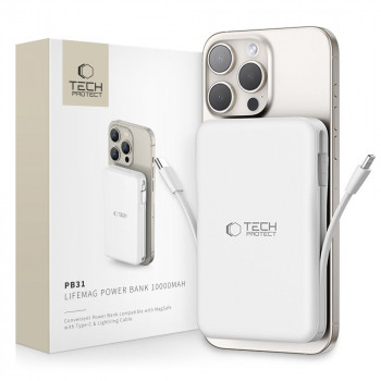 Tech-Protect PB31 LifeMag MagSafe nešiojamas įkroviklis 10000 mAh, 15 W, baltas