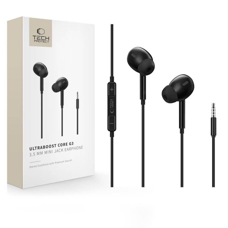 Tech-Protect Ultraboost Core G3 ausinukai su 3,5 mm mini jack laidu, juodi