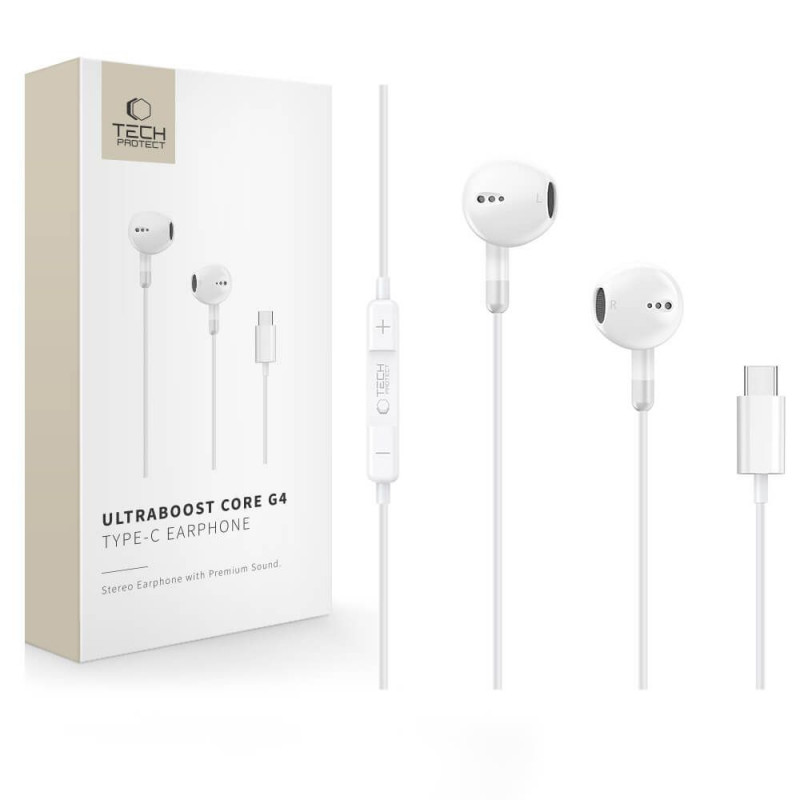 Tech-Protect Ultraboost Core G4 USB-C laidiniai ausinukai, balti