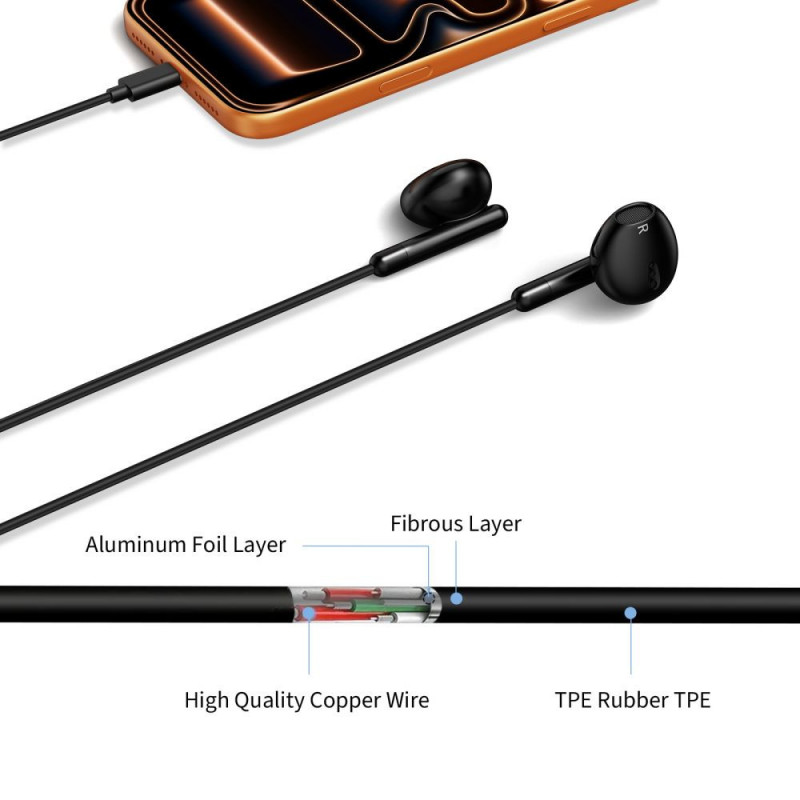 Tech-Protect Ultraboost Core G4 USB-C laidiniai ausinukai, juodi
