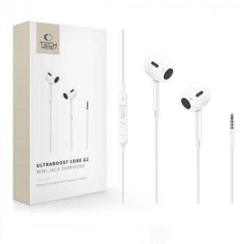 Tech-Protect Ultraboost Core G2 ausinukai su Mini Jack 3.5 mm laidu, balti