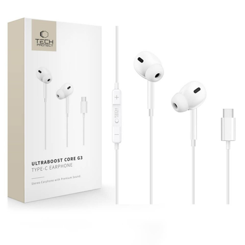 Tech-Protect Ultraboost Core G3 USB-C laidiniai ausinukai, balti
