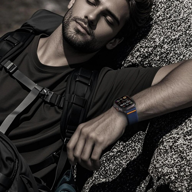 Tech-Protect Nylon Clasp iš tvirto nailono pagamintas laikrodžio dirželis Apple Watch 6 / 7 / 8 / 9 / 10 / SE / Ultra 1 / 2 44/45/46/49 mm, Navy