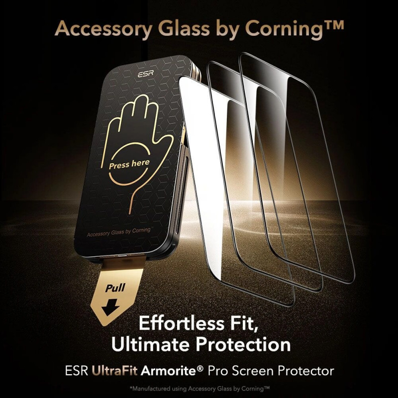 ESR UltraFit Armorite Pro grūdintas stiklas su Glass by Corning apsauga, skirtas Apple iPhone 17 Pro Max, ESR928