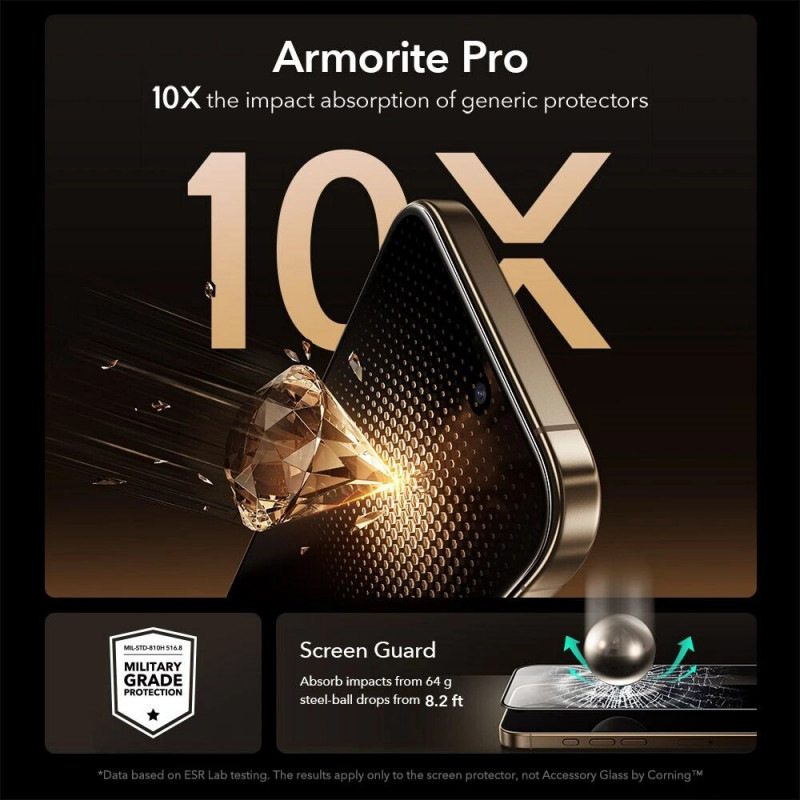 ESR UltraFit Armorite Pro grūdintas stiklas su Glass by Corning apsauga, skirtas Apple iPhone 17 Pro Max, ESR928