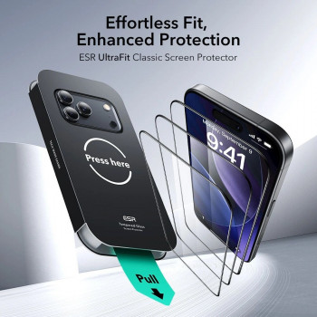 ESR UltraFit grūdintas stiklas, skirta Apple iPhone 17 Pro Max / 18 Pro Max, ESR925, permatomas (2 vnt.)