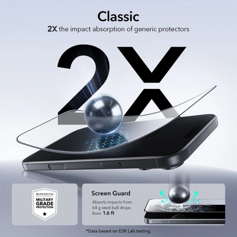 ESR UltraFit grūdintas stiklas, skirta Apple iPhone 17 Pro Max / 18 Pro Max, ESR925, permatomas (2 vnt.)