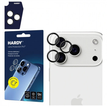 3MK HARDY Lens Protection Pro apsauginis fotoaparato objektyvo stiklas, skirtas Apple iPhone 17 Pro / 17 Pro Max, juodas