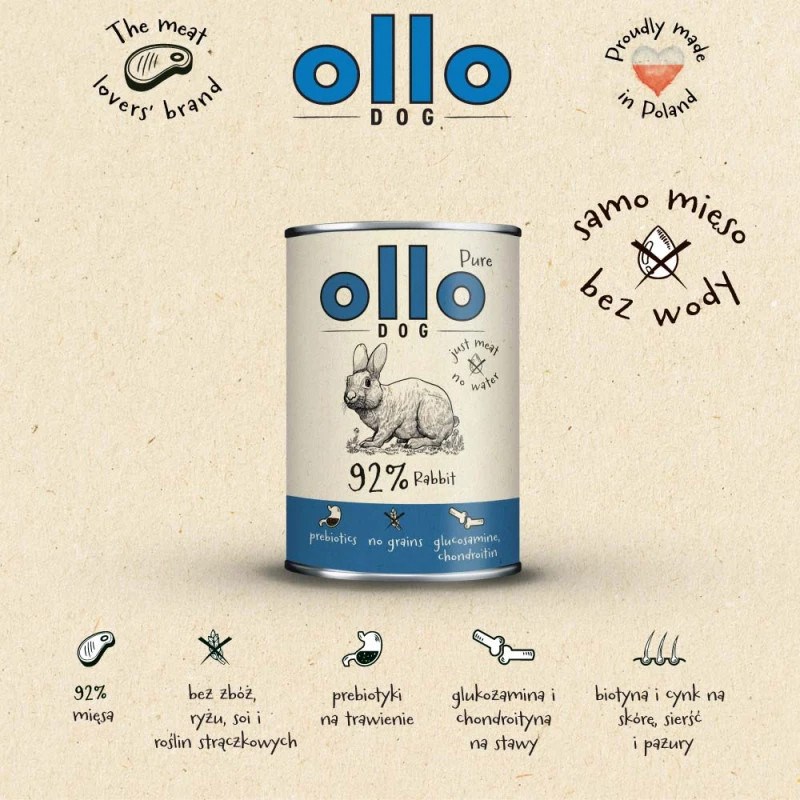 OLLO Pure Rabbit šlapias šunų ėdalas, 400 g