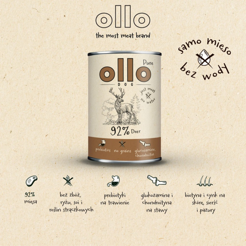OLLO Pure Deer šlapias maistas šunims, 850 g