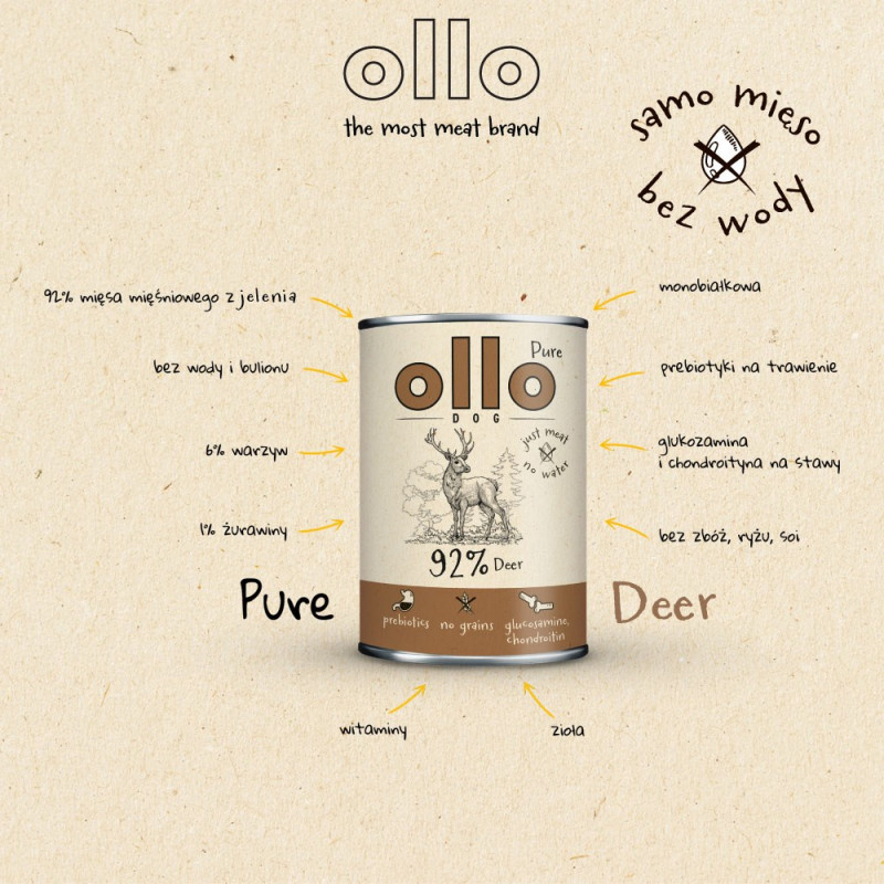 OLLO Pure Deer šlapias maistas šunims, 850 g