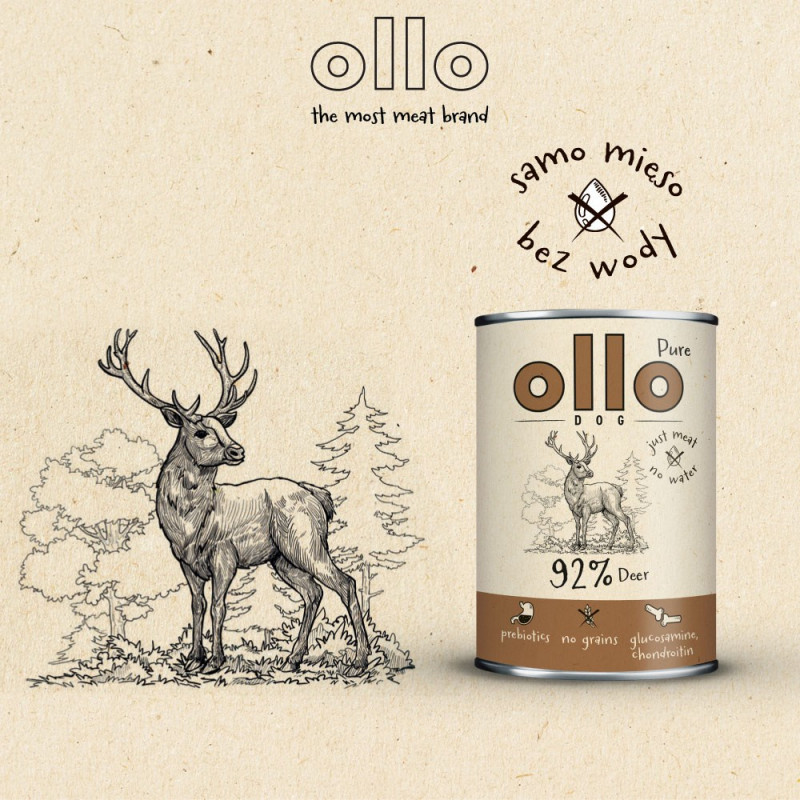 OLLO Pure Deer šlapias maistas šunims, 850 g