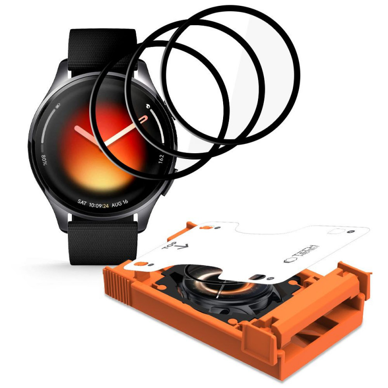 Tech-Protect Easy Set Flex+ hibridinis stiklas, skirta Xiaomi Watch 5 (3 vnt.), juodas