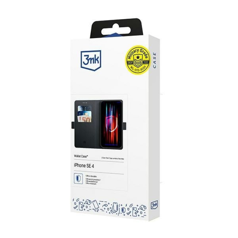 3MK Wallet Case 156225-0 dėklas su pinigine, skirtas Apple iPhone 17e / 16e, juodas