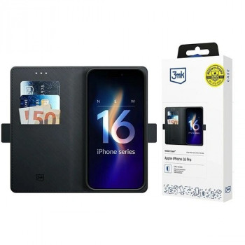 3MK Wallet Case dėklas Apple iPhone 16 Plus, juodas