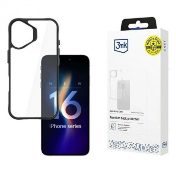 3mk Satin Armor Case+ skirtas Apple iPhone 16 Plus, permatomas su juodu rėmu