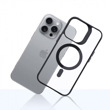 3mk Satin Armor MagCase su MagSafe, skirta Apple iPhone 16 Pro Max (W-3SAMaCa-AiP16PM-0), permatomas su juodu rėmeliu