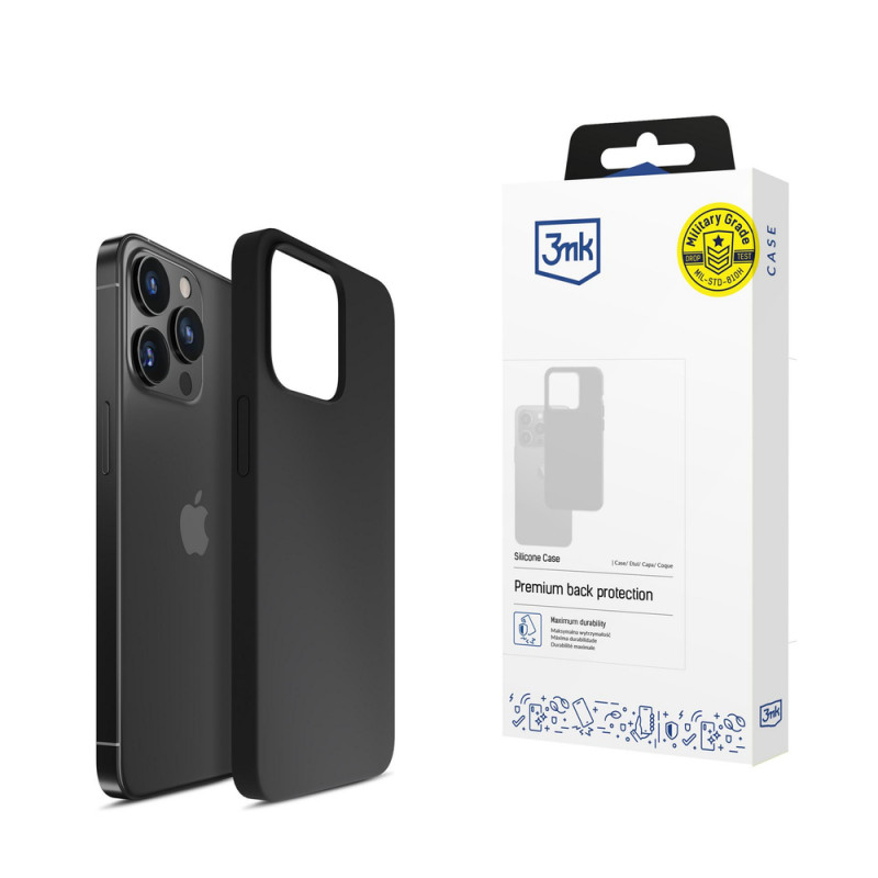 3mk Silicone Case silikoninis dėklas, skirtas Apple iPhone 16 Pro, juodas