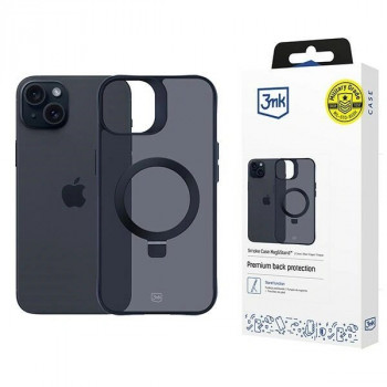 3MK Smoke Case Mag&Stand MagSafe išmaniojo telefono dėklas su stovu, skirtas Apple iPhone 15 Plus, juodas