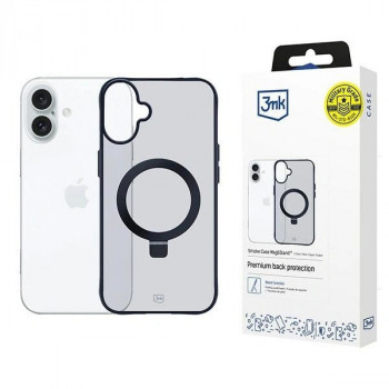 3MK Smoke Case Mag&Stand MagSafe išmaniojo telefono dėklas su stovu, skirtas Apple iPhone 16 Plus, permatomas