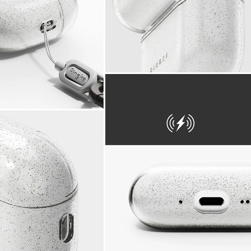Ringke Air dėklas Apple AirPods Pro 3 ausinukų įkrovimo dėžutei, Glitter Clear