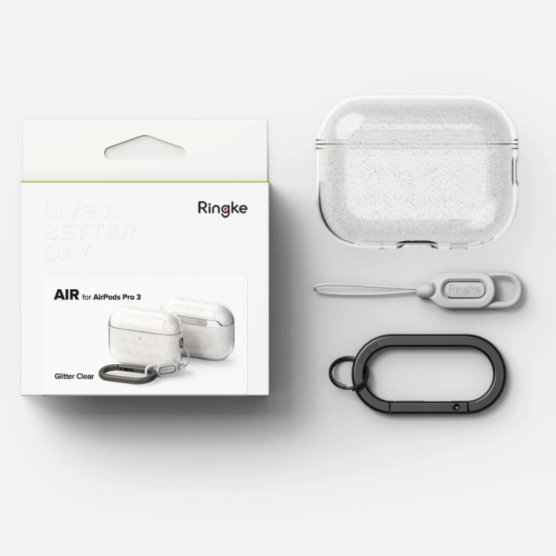 Ringke Air dėklas Apple AirPods Pro 3 ausinukų įkrovimo dėžutei, Glitter Clear