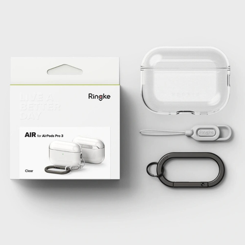 Ringke Air dėklas Apple AirPods Pro 3 ausinukų įkrovimo dėžutei, permatomas