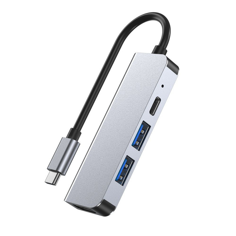 Tech-Protect V2 4-i-1 USB-C šakotuvas, pilkas