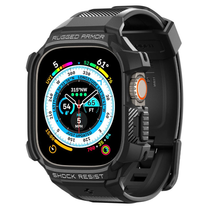 Spigen Rugged Armor Pro Spigen dirželis su korpusu, skirtas Apple Watch Ultra 1 / 2 / 3 49 mm, juodas