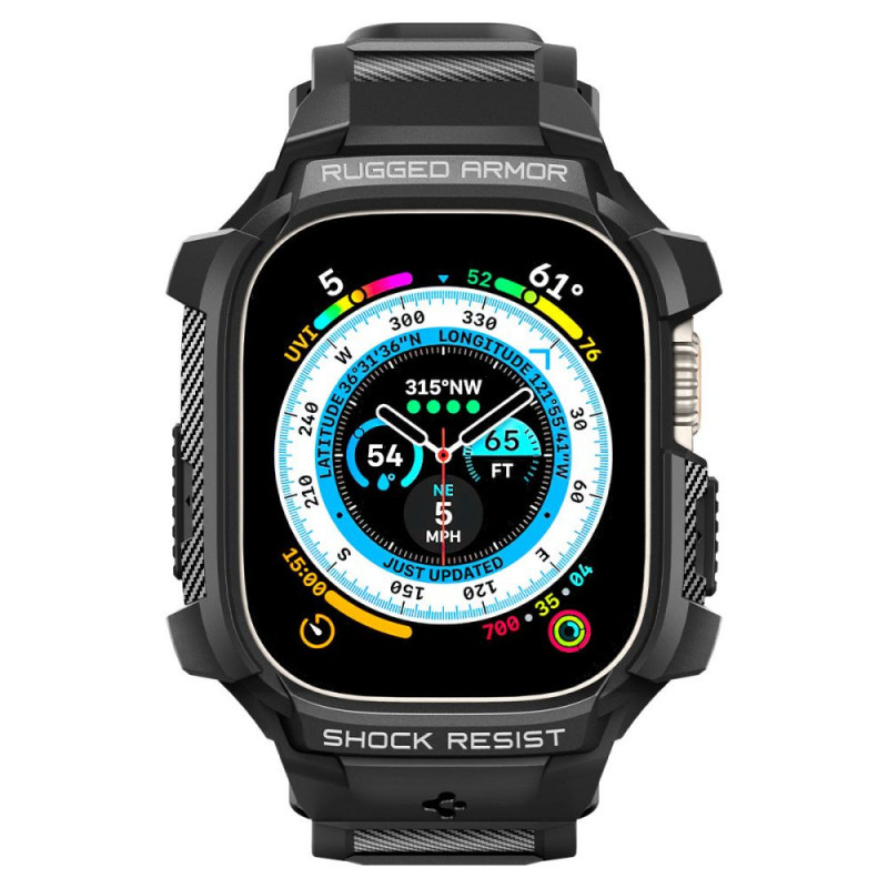 Spigen Rugged Armor Pro Spigen dirželis su korpusu, skirtas Apple Watch Ultra 1 / 2 / 3 49 mm, juodas
