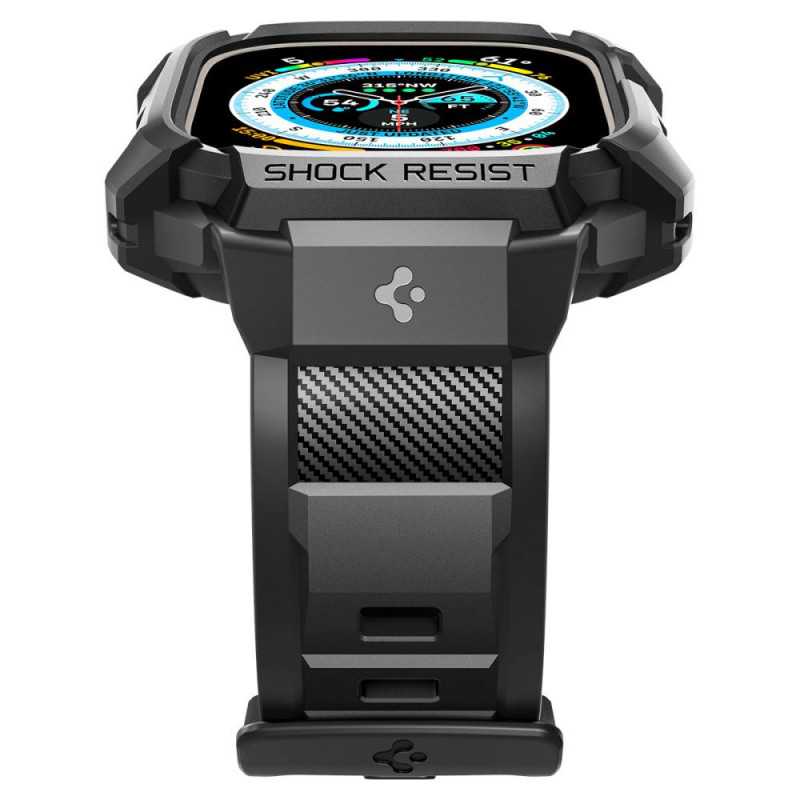 Spigen Rugged Armor Pro Spigen dirželis su korpusu, skirtas Apple Watch Ultra 1 / 2 / 3 49 mm, juodas