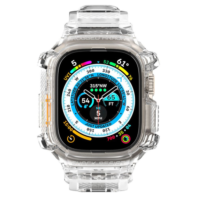 Spigen Rugged Armor Pro apyrankė su korpusu, skirta Apple Watch Ultra 49 mm, Crystal Clear
