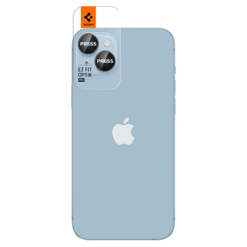 Spigen Optik.tR EZ Fit fotoaparato objektyvo apsauga, skirta Apple iPhone 14 / 14 Plus / 15 / 15 Plus, juoda (2 vnt.)