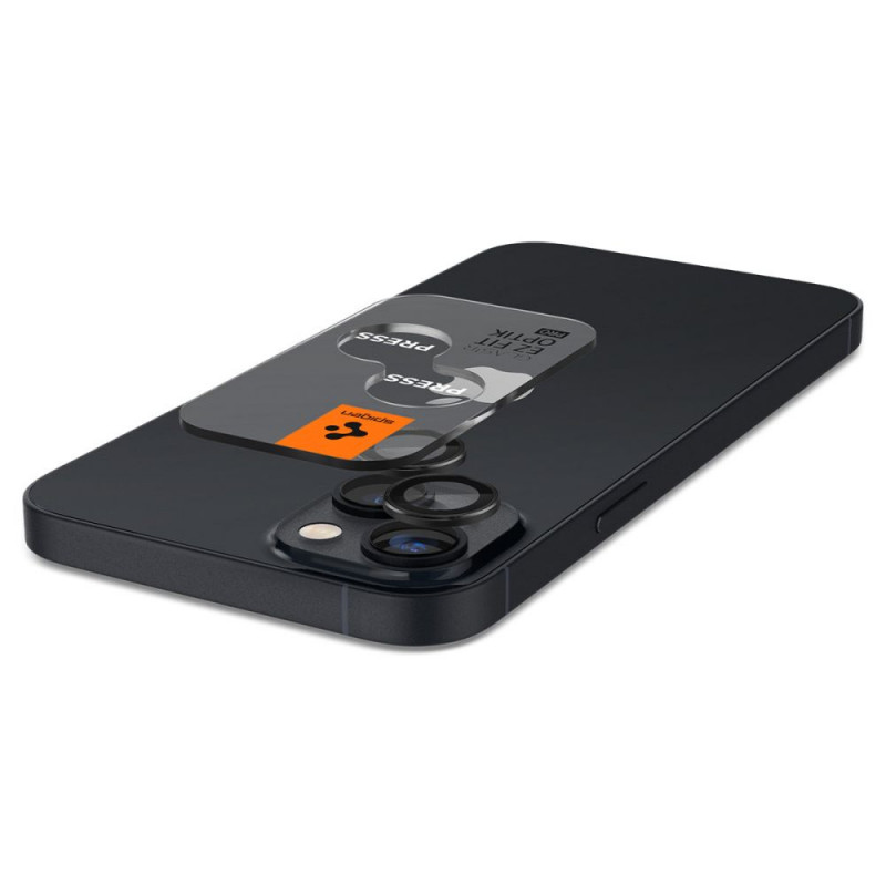 Spigen Optik.tR EZ Fit fotoaparato objektyvo apsauga, skirta Apple iPhone 14 / 14 Plus / 15 / 15 Plus, juoda (2 vnt.)