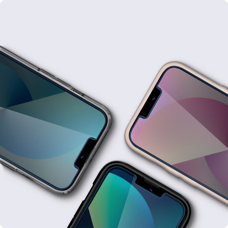 Spigen GLAS.tR EZ Fit grūdintas stiklas su montavimo rėmeliu Apple iPhone 13 / 13 Pro / 14 / 16e / 17e, permatomas