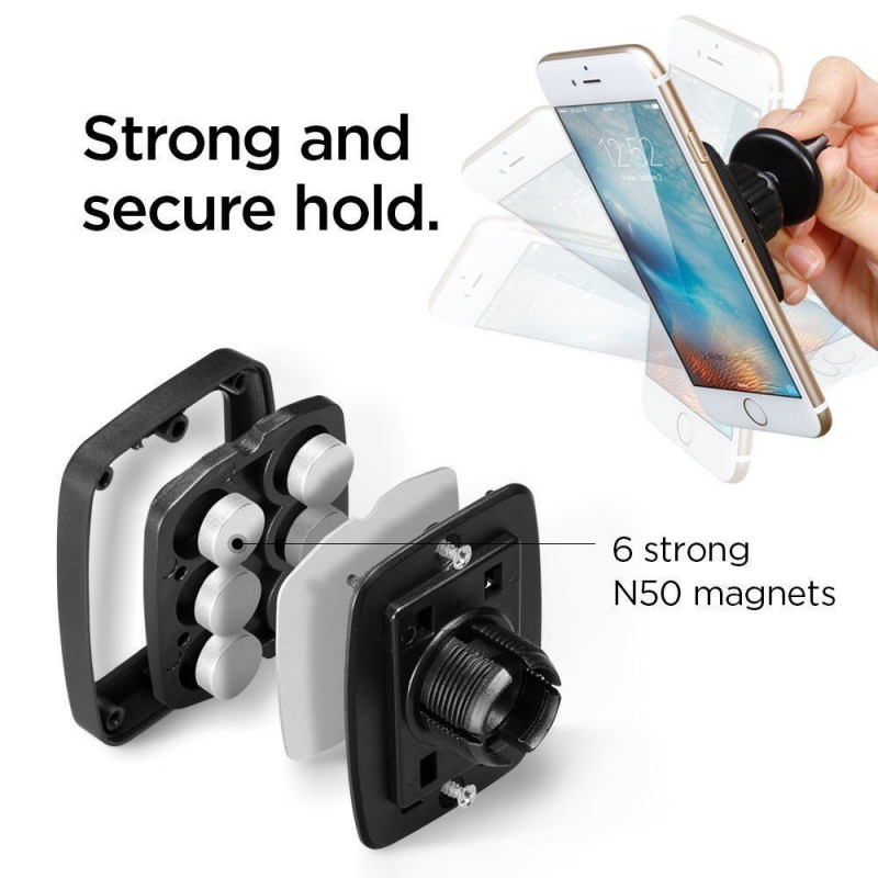 Spigen H12 magnetinis telefonų laikiklis automobilio oro ventiliacijai 000CD20115, juodas