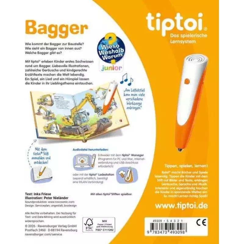 Ravensburger tiptoi Wieso? Weshalb? Warum? Bagger, vokiška laida