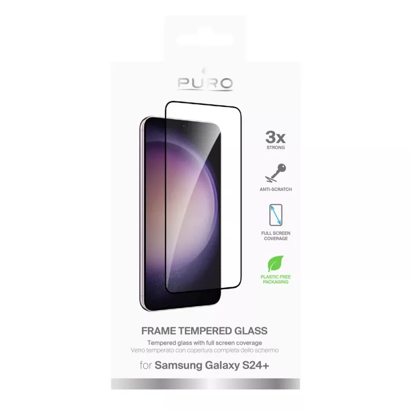 PURO Frame grūdintas stiklas su juodu rėmeliu skirtas Samsung Galaxy S25+ / S24+