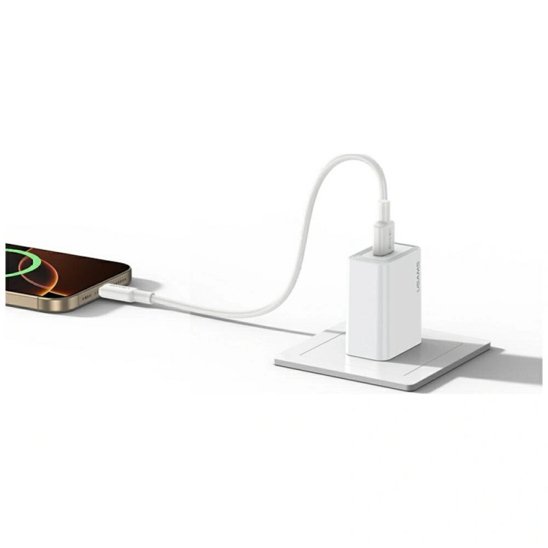 USAMS CC326 T69 sieninis įkroviklis su USB-A, 10.5 W, 2.1 A, baltas