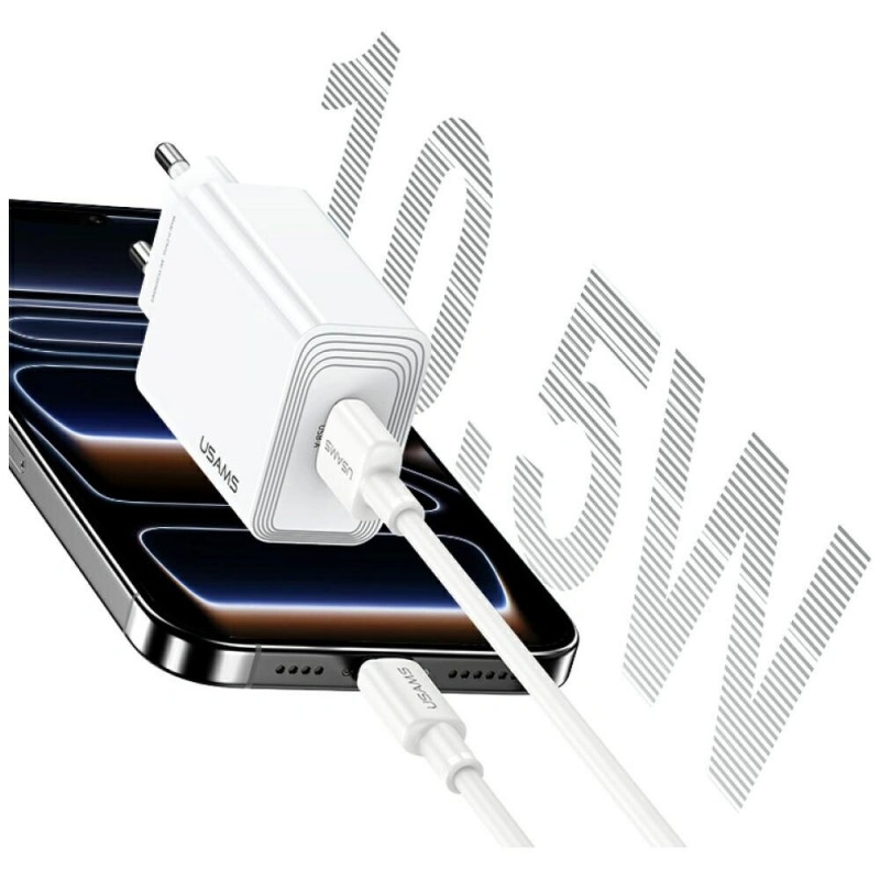 USAMS CC326 T69 sieninis įkroviklis su USB-A, 10.5 W, 2.1 A, baltas