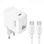USAMS CC339 T76 45W GaN USB-C sieninis įkroviklis su SJ711 USB-C – USB-C kabeliu (1 m), baltas