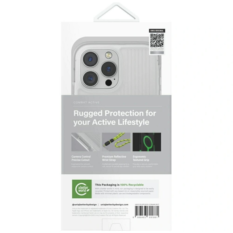 UNIQ Combat Active dėklas Apple iPhone 16 Pro Max su Magclick įkrovimu, lume white