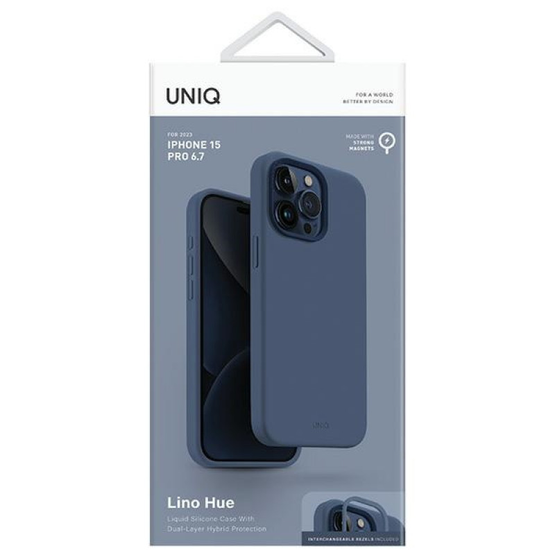 UNIQ Lino Hue dėklas su MagClick įkrovimu, skirtas Apple iPhone 15 Pro Max, navy blue
