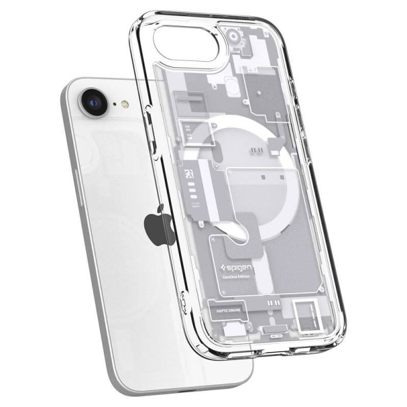 Spigen Ultra Hybrid Mag MagSafe dėklas Apple iPhone 17e / 16e, Zero One, baltas