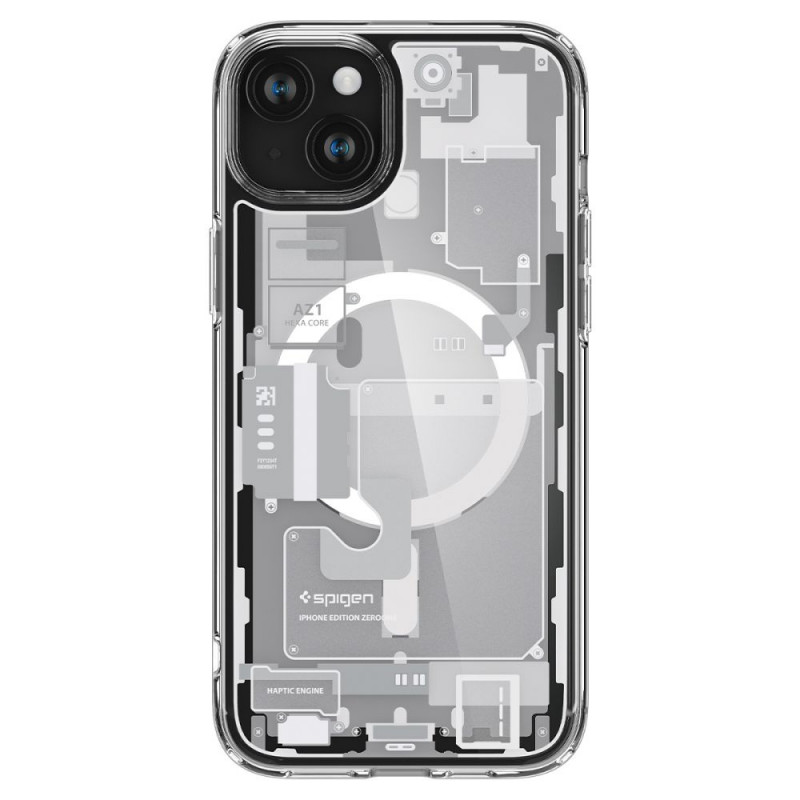 Spigen Ultra Hybrid Mag dėklas su MagSafe, skirtas Apple iPhone 15 Plus / 14 Plus, Zero One, baltas