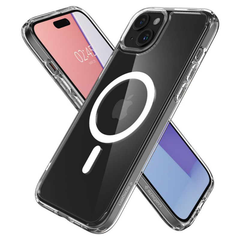 Spigen Ultra Hybrid Mag dėklas su MagSafe, skirtas Apple iPhone 15, baltas