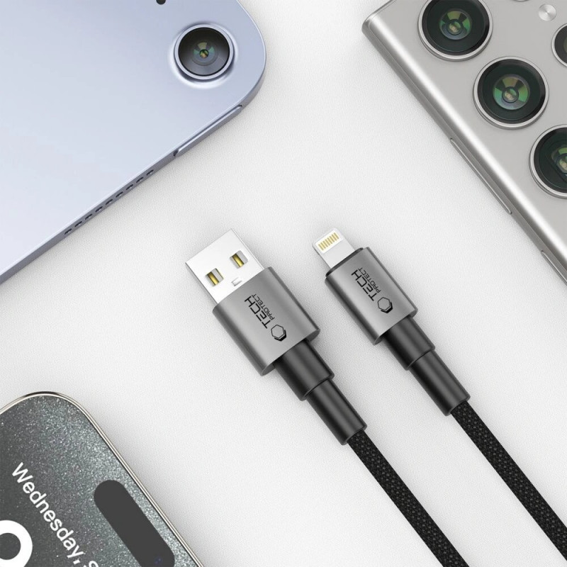 Tech-Protect Ultraboost DNA USB-A / Lightning kabelis, 12 W, 2.4 A, 25 cm, Iron Grey