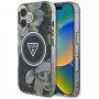 Guess Glitter Flowers Triangle Buttons MagSafe dėklas skirtas Apple iPhone 16, juodas