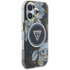Guess Glitter Flowers Triangle Buttons MagSafe dėklas skirtas Apple iPhone 16, juodas