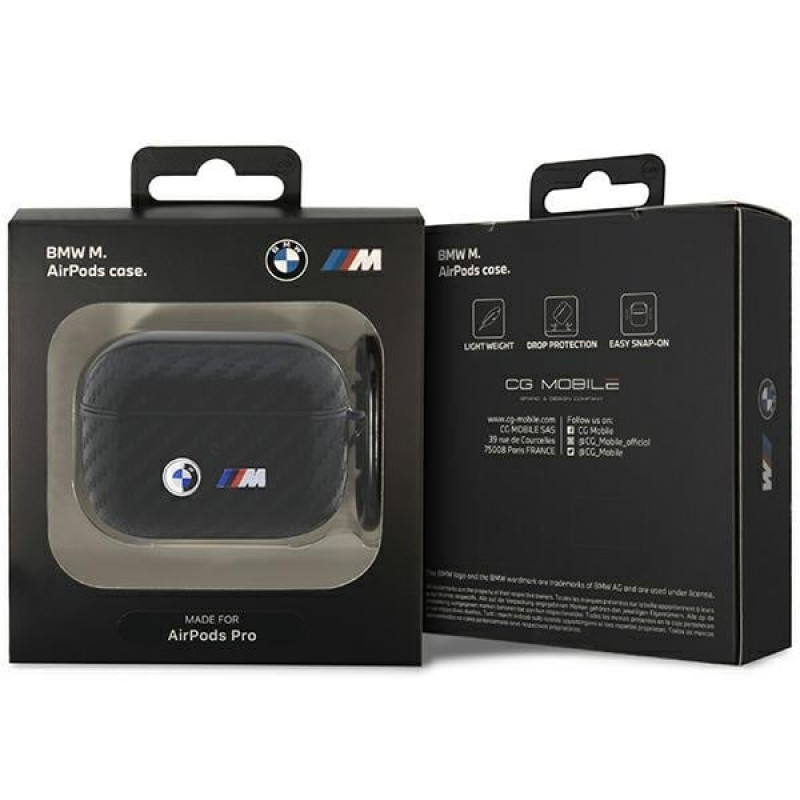 BMW Carbon Double Metal Logo BMAPWMPUCA2 juodas dangtelis Apple AirPods Pro įkrovimo dėklui